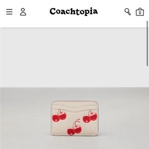 NWT Coach Wavy Card Case In Coachtopia Leather With Cherry Print